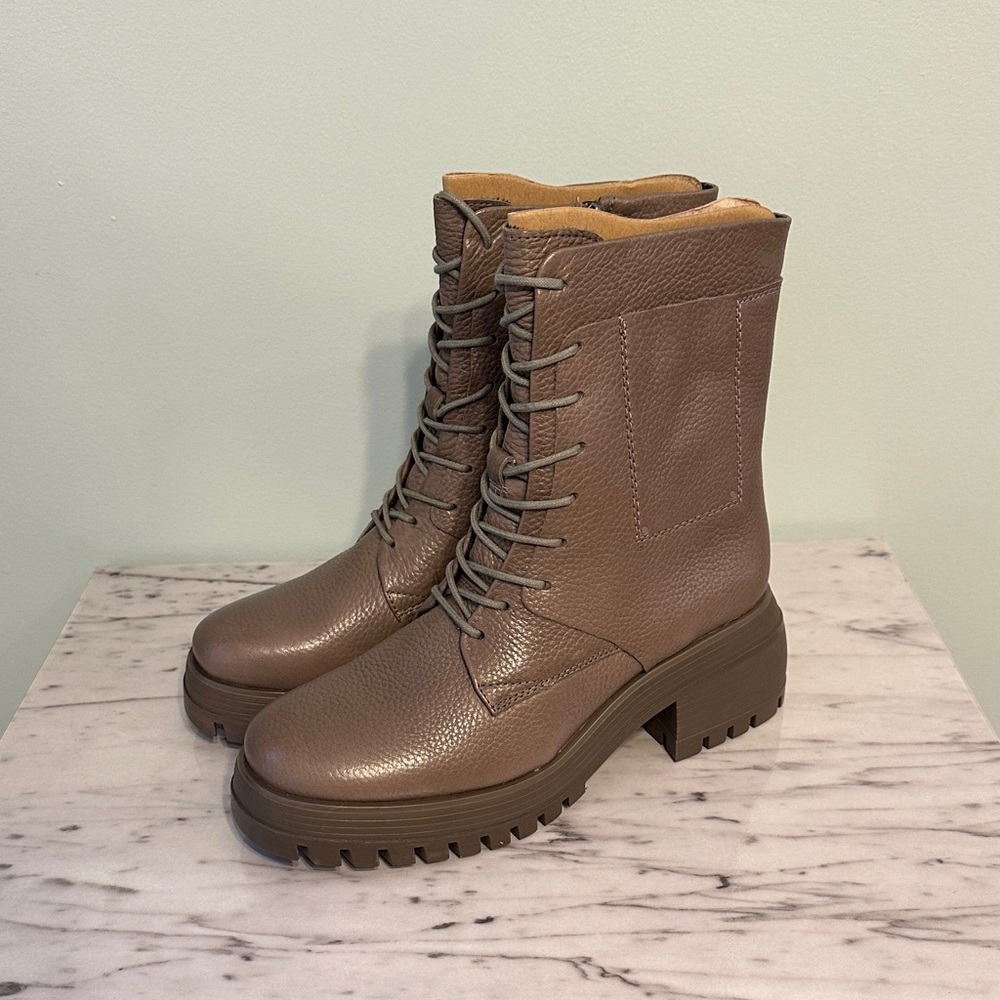 NIB Franco Sarto Pocket Leather Boots in Charcoal Brown